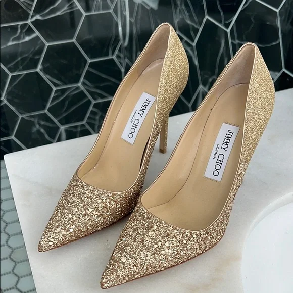 Jimmy Choo | Shoes | Jimmy Choo Gold Stiletto Heels With Pointed Toe |  Poshmark